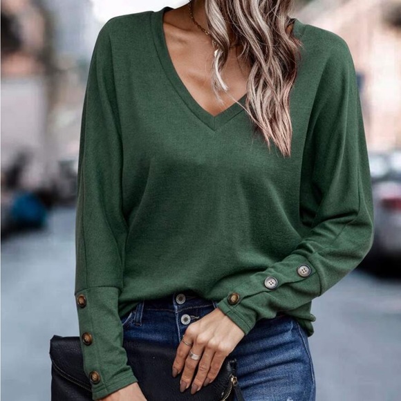 Boho dark green batwing sleeve top - Picture 4 of 6